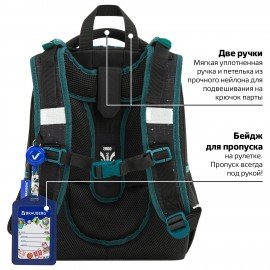 Ранец BRAUBERG PREMIUM, 2 отделения, с брелком, "Space mission", LED ЛАМПОЧКИ, 38х29х16 см, 270599