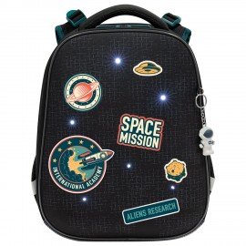 Ранец BRAUBERG PREMIUM, 2 отделения, с брелком, "Space mission", LED ЛАМПОЧКИ, 38х29х16 см, 270599