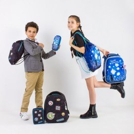 Ранец BRAUBERG PREMIUM, 2 отделения, с брелком, "Space mission", LED ЛАМПОЧКИ, 38х29х16 см, 270599