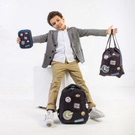 Ранец BRAUBERG PREMIUM, 2 отделения, с брелком, "Space mission", LED ЛАМПОЧКИ, 38х29х16 см, 270599