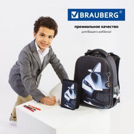 Ранец BRAUBERG PREMIUM, 2 отделения, с брелком, "Fast car", 38х29х16 см, 270600