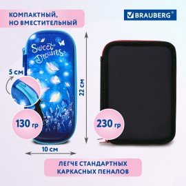 Пенал BRAUBERG, 1 отделение, 1 откидная планка, EVA, 22х10х5 см, "Sweet dreams", 270704