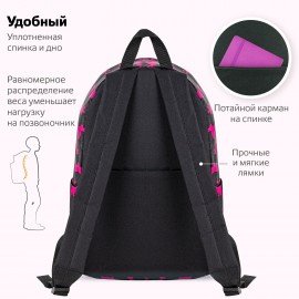 Рюкзак BRAUBERG POSITIVE универсальный, карман-антивор, "Pink Rabbits", 42х28х14 см, 270780