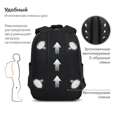 Рюкзак BRAUBERG ENERGETIC универсальный, эргономичный, "Mask", черный, 43х30х16 см, 270797