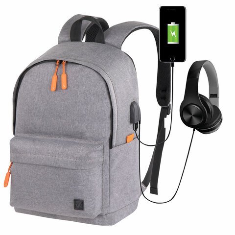 Рюкзак BRAUBERG URBAN универсальный, с отделением для ноутбука, USB-порт, "Energy", серый, 44х31х14 см, 270806