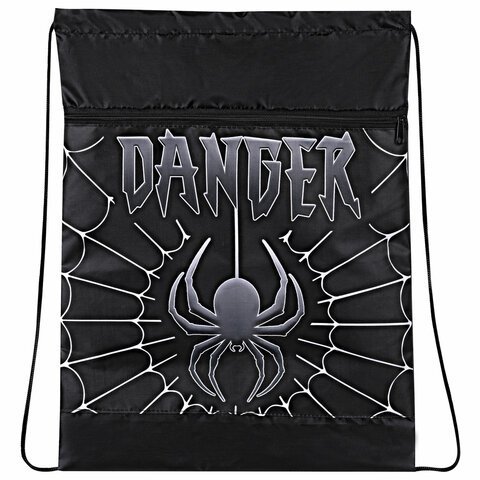 Мешок для обуви BRAUBERG, с петлёй, карман на молнии, полиэстер, 47х37 см, "Dangerous spider", 270911