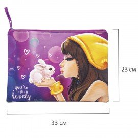 Папка для тетрадей BRAUBERG А4, 1 отделение, полиэстер, на молнии, с ручкой, "Rabbit", 270940