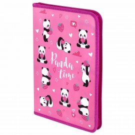 Папка для труда на молнии ЮНЛАНДИЯ А4, 1 отделение, откидная планка, органайзер, "Panda time", 270983