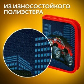 Пенал ПИФАГОР, 1 отделение, полиэстер, 19х13 см, "Monster car", 271013