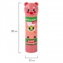 Клей-карандаш "Зверята: кошка, мышка, хрюшка", 9 г, фигурный колпачок, BRAUBERG KIDS, 271138