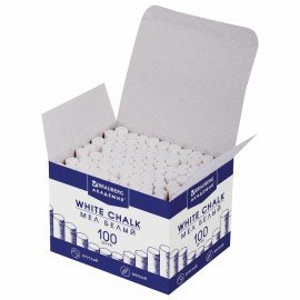 Мел белый круглый мягкий 100 штук, BRAUBERG "АКАДЕМИЯ", картонная упаковка (АЛГЕМ), 271146