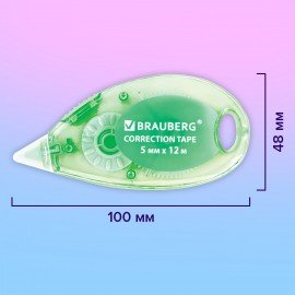 Корректирующая лента BRAUBERG PASTEL, 5 мм x 12 м, механизм перемотки, ВЫГОДНАЯ УПАКОВКА 3 штуки в блистере, 271252