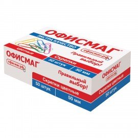 Скрепки большие ЭКСТРА ОФИСМАГ 50 мм цветные 50 штук, 271318