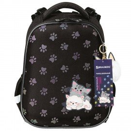 Ранец BRAUBERG LUMINOUS, 2 отделения, с брелоком, "Paws", СВЕТЯЩИЙСЯ РИСУНОК, 38х29х16 см, 271366