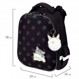 Ранец BRAUBERG LUMINOUS, 2 отделения, с брелоком, "Paws", СВЕТЯЩИЙСЯ РИСУНОК, 38х29х16 см, 271366