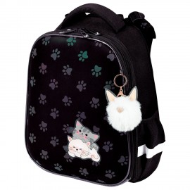 Ранец BRAUBERG LUMINOUS, 2 отделения, с брелоком, "Paws", СВЕТЯЩИЙСЯ РИСУНОК, 38х29х16 см, 271366
