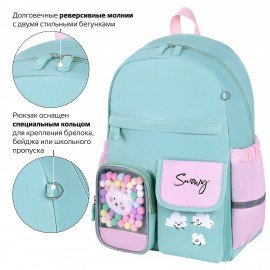 Рюкзак BRAUBERG PASTEL с термонашивками в комплекте, "Funny clouds", мятный, 40х29х14 см, 271421