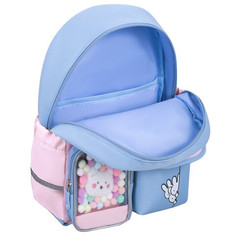 Рюкзак BRAUBERG PASTEL с термонашивками в комплекте, "Friendly bunnies", голубой, 40х29х14 см, 271423