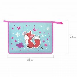 Папка для тетрадей ЮНЛАНДИЯ А4, 1 отделение, пластик, на молнии, "Lovely Fox", 271451