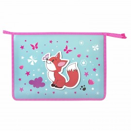 Папка для тетрадей ЮНЛАНДИЯ А4, 1 отделение, пластик, на молнии, "Lovely Fox", 271451