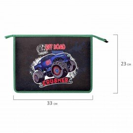 Папка для тетрадей ЮНЛАНДИЯ А4, 1 отделение, пластик, на молнии, "Crusher", 271455