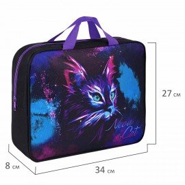 Папка на молнии с ручками BRAUBERG А4, 1 отделение, полиэстер, 80 мм, "Neon cat", 271482