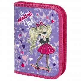 Пенал ПИФАГОР, 1 отделение 1 откидная планка, полиэстер, 19х13 см, "Amazing Girl", 271518