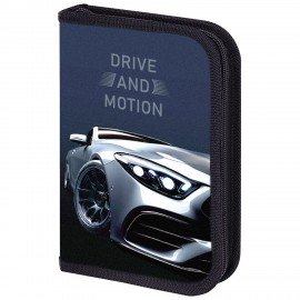 Пенал BRAUBERG с наполнением, 1 отделение, 1 откидная планка, 24 предмета, 21х14 см, "Sport car", 271527