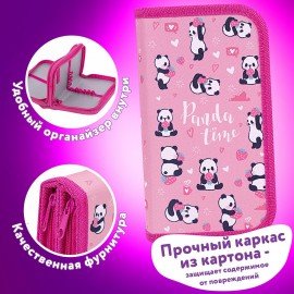 Пенал ЮНЛАНДИЯ, 2 отделения, полиэстер, 19х11 см, "Pandamania", 271540