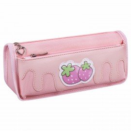 Пенал мягкий ЮНЛАНДИЯ, 2 отделения, полиэстер, "Strawberry shortcake", розовый, 21х9х6 см, 271577