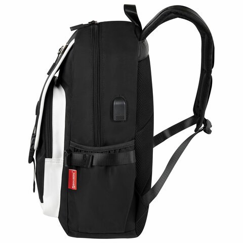 Рюкзак BRAUBERG FUSION универсальный, USB-порт, черный с белыми вставками, 45х31х15 см, 271657