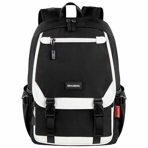 Рюкзак BRAUBERG FUSION универсальный, USB-порт, черный с белыми вставками, 45х31х15 см, 271657
