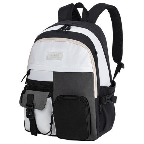 Рюкзак BRAUBERG BLOCKS универсальный, 2 отделения, карман-антивор, черный/серый/белый, 44х32х17 см, 271664