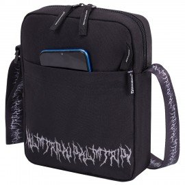 Сумка на плечо BRAUBERG COMPACT с карманом, черная с принтом, 23х17х5 см, 271686