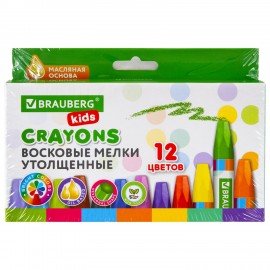 Восковые мелки утолщенные BRAUBERG KIDS, НАБОР 12 цветов, на масляной основе, яркие цвета, 271693