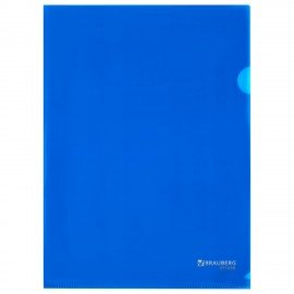 Папка-уголок А4, синяя, 0,10 мм, BRAUBERG EXTRA, 271699