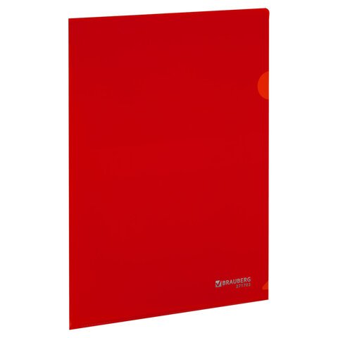 Папка-уголок жесткая А4, красная, 0,15 мм, BRAUBERG EXTRA, 271703