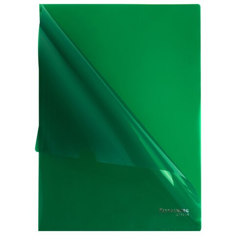 Папка-уголок жесткая А4, зеленая, 0,15 мм, BRAUBERG EXTRA, 271704