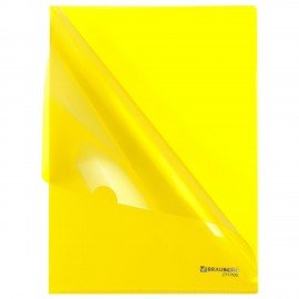 Папка-уголок жесткая А4, желтая, 0,15 мм, BRAUBERG EXTRA, 271705