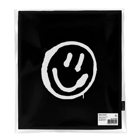Сумка-шоппер BRAUBERG, канвас, 40х35 см, черный, "Smiley", 271900
