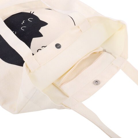 Сумка-шоппер BRAUBERG PREMIUM, канвас, 40х35 см, на кнопке, карман, бежевый, "Yin-yang", 271901