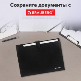 Папка-органайзер на кнопке 12 отделений, BRAUBERG "Extra", А4, черная с белым, 271930