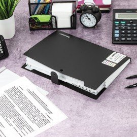 Папка-органайзер на кнопке 12 отделений, BRAUBERG "Extra", А4, черная с белым, 271930