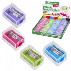 Точилка BRAUBERG KIDS "MINI", с контейнером, пластиковая, пастельные цвета ассорти, 271944