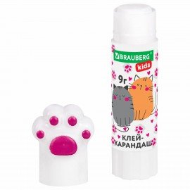 Клей-карандаш "Лапки" Cat Paw, 9 г, фигурный колпачок, 3 шт. на блистере, BRAUBERG KIDS, 271982