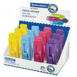 Ластик выдвижной BRAUBERG "Slider", 88х26х21 мм, яркие цвета корпуса ассорти, 271985