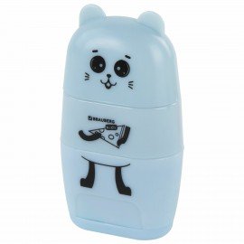 Точилка с ластиком 2 в 1 BRAUBERG KIDS "Зверушки", 2 отверстия, дизайн ассорти, 271989