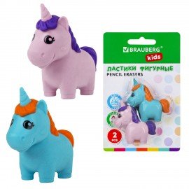 Ластики фигурные BRAUBERG KIDS "Единороги", НАБОР 2 штуки, блистер, 271990