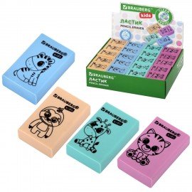 Ластик BRAUBERG KIDS "Школьный", 26х17х7 мм, прямоугольный, пастельные цвета ассорти, 271991