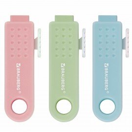Ластики выдвижные BRAUBERG "Slider Mini", НАБОР 3 ШТУКИ, 68х12х8 мм, пастельные цвета, блистер, 271992